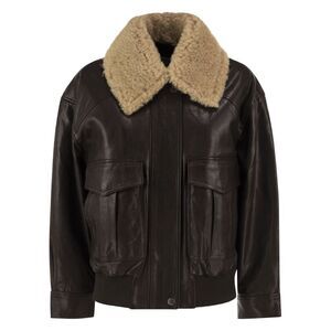 Weekend Maxmara Women Wkdcalata - Leather Bomber Jacket With Shearling Collar